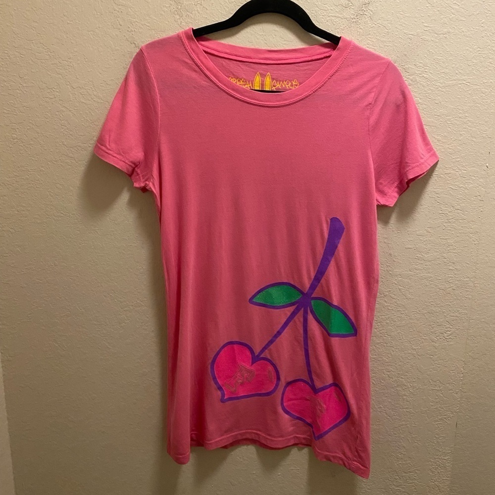 Fresh X Famous Y2K Pink Glitter Cherry Graphic T-Shirt Size L Made In USA